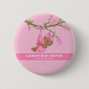 Chapa Redonda De 5 Cm Cuidada Baby Shower de Chica afroamericano
