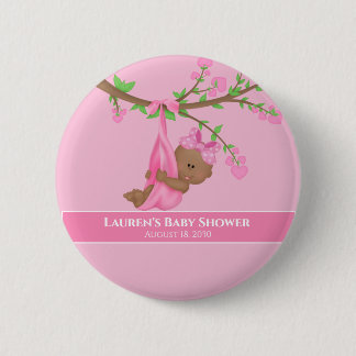 Chapa Redonda De 5 Cm Cuidada Baby Shower de Chica afroamericano