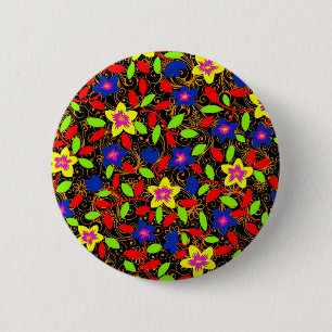 Chapa Redonda De 5 Cm Cuidado colorido negro brillante patrón floral