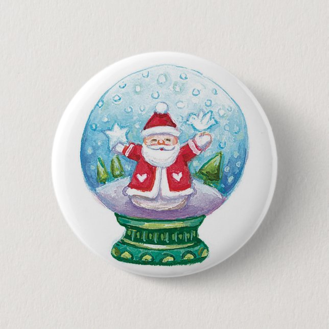 Chapa Redonda De 5 Cm Cuidados Navidades Snowglobe Santa Claus, Estrella (Anverso)