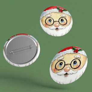 Chapa Redonda De 5 Cm Cuidados Navidades vacaciones acuarela Santa Face