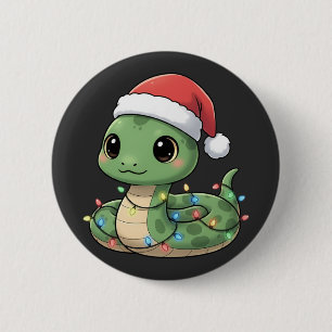 Chapa Redonda De 5 Cm Culebra Navideña Adorable Kawaii Reptil con Gorro