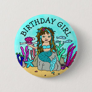 Chapa Redonda De 5 Cm Cumpleañera Sirena Bonita