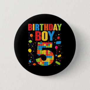 Chapa Redonda De 5 Cm Cumpleañero Niño 5 Años Bloques de Construcción 5º