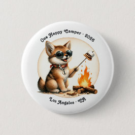 Chapa Redonda De 5 Cm Cumpleaños 1 de One Happy Camper Coyote Camping
