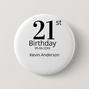 Chapa Redonda De 5 Cm cumpleaños 21 negrita nombre fecha simple hombre c