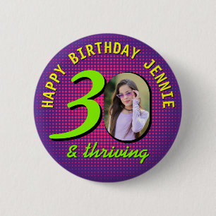 Chapa Redonda De 5 Cm Cumpleaños 30 personalizado con foto retro