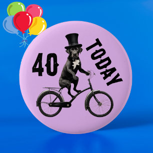 Chapa Redonda De 5 Cm Cumpleaños 40 Perro en bicicleta 40 Cuarenta