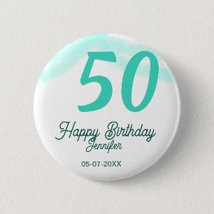 Chapa Redonda De 5 Cm cumpleaños 50 agregar nombre fecha año verde paste