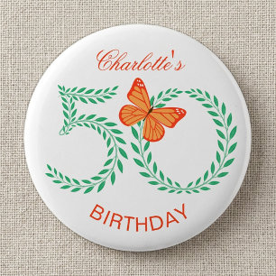 Chapa Redonda De 5 Cm Cumpleaños 50 Elegante Vegetación Botánica Maripos