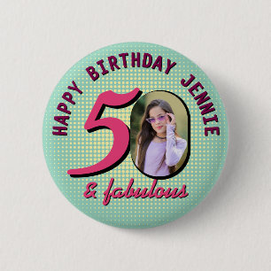 Chapa Redonda De 5 Cm Cumpleaños 50 personalizado con foto retro
