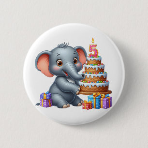 Chapa Redonda De 5 Cm Cumpleaños 5 de Elefante Adorable