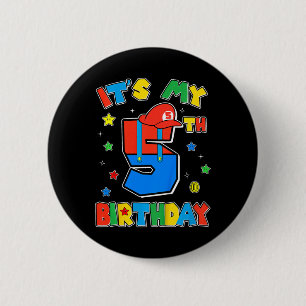 Chapa Redonda De 5 Cm Cumpleaños 5 de Niño Tema Super Jugador Juegos