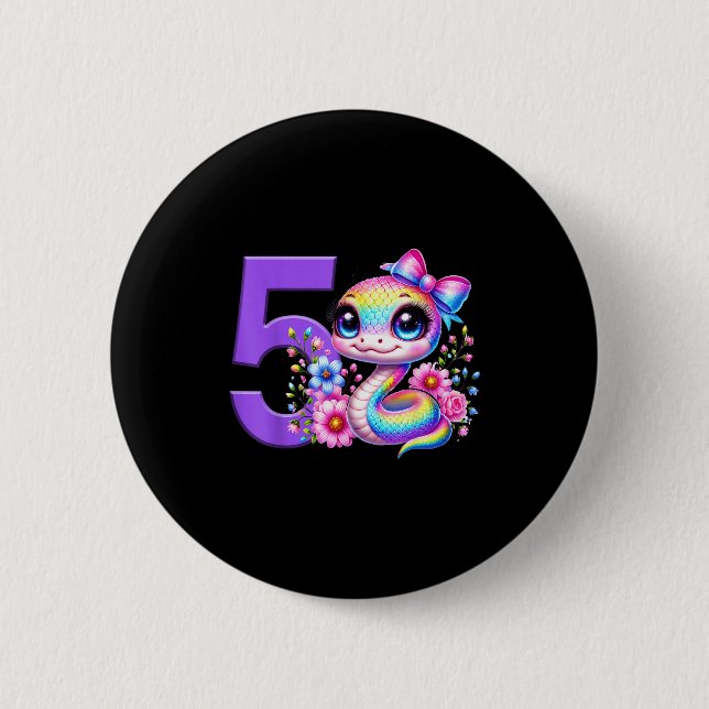 Chapa Redonda De 5 Cm Cumpleaños 5 niña serpiente fiesta arcoíris coquet (Anverso)