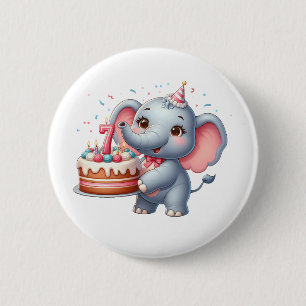 Chapa Redonda De 5 Cm Cumpleaños 7 de elefante lindo