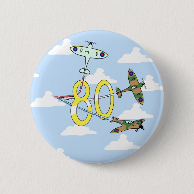 Chapa Redonda De 5 Cm Cumpleaños 80 de Spitfires (Cielo Azul) (Anverso)
