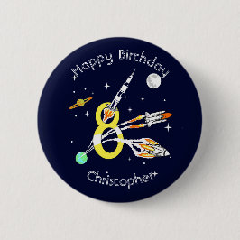 Chapa Redonda De 5 Cm Cumpleaños 8 de Cohetes Espaciales