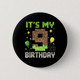 Chapa Redonda De 5 Cm Cumpleaños 9 niños Gamer Pixel 9 años videojuego