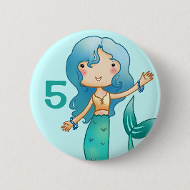 Chapa Redonda De 5 Cm Cumpleaños alegre de la sirena del dibujo animado
