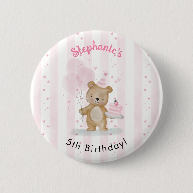 Chapa Redonda De 5 Cm Cumpleaños Beary Dulce (Anverso)