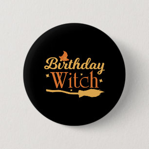 Chapa Redonda De 5 Cm Cumpleaños Bruja Halloween
