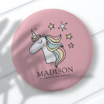 Chapa Redonda De 5 Cm Cumpleaños de Cute Doodle Unicorn y Stars<br><div class="desc">Disponible aquí: http://www.zazzle.com/selectpartysupplies</div>