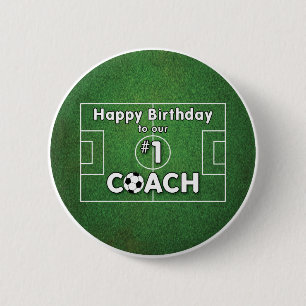 Chapa Redonda De 5 Cm Cumpleaños de entrenador de fútbol con campo de hi