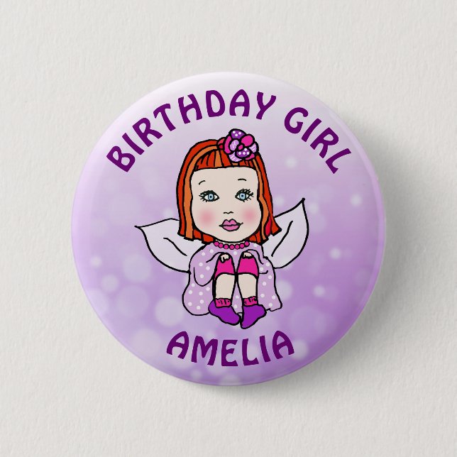 Chapa Redonda De 5 Cm Cumpleaños de Hada Bonita Personalizada (Anverso)