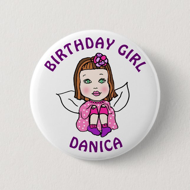 Chapa Redonda De 5 Cm Cumpleaños de Hada Bonita Personalizada (Anverso)