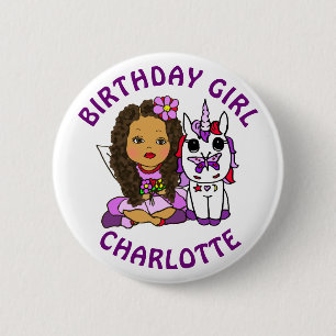 Chapa Redonda De 5 Cm Cumpleaños de Hada Bonita Personalizada