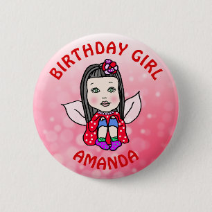 Chapa Redonda De 5 Cm Cumpleaños de Hada Bonita Personalizado