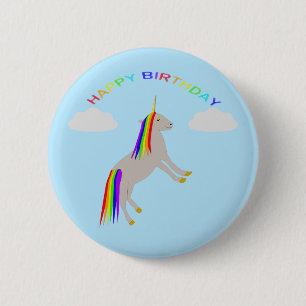 Chapa Redonda De 5 Cm Cumpleaños de la fantasía Unicornio Arcoiris y nub