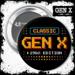 Chapa Redonda De 5 Cm Cumpleaños de la Gaming Retro Clásico de Gen X de 