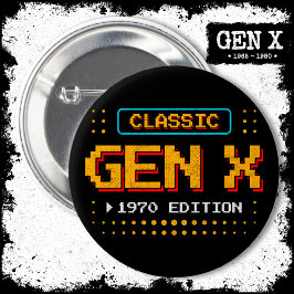 Chapa Redonda De 5 Cm Cumpleaños de la Gaming Retro Clásico de Gen X de