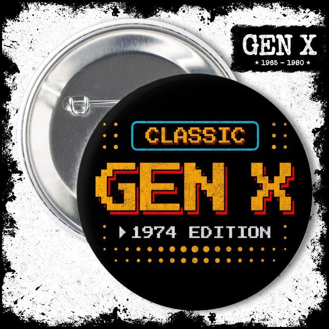 Chapa Redonda De 5 Cm Cumpleaños de la Gaming Retro Clásico de la Genera (Subido por el creador)