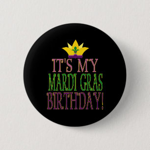 Chapa Redonda De 5 Cm Cumpleaños de Mardi Gras - Divertido tema de fiest