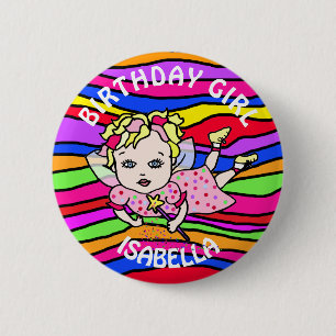 Chapa Redonda De 5 Cm Cumpleaños de niña hada rosa personalizado
