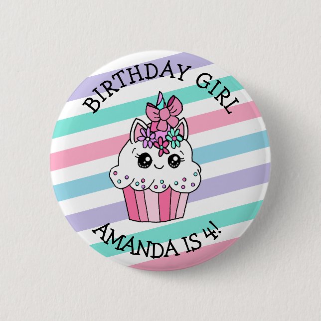 Chapa Redonda De 5 Cm Cumpleaños de niña Unicornio Cupcake (Anverso)