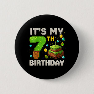 Chapa Redonda De 5 Cm Cumpleaños de niño pixel gamer es mi 7 cumpleaños