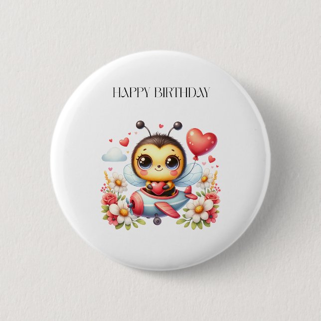 Chapa Redonda De 5 Cm Cumpleaños de piloto abeja (Anverso)