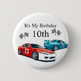 Chapa Redonda De 5 Cm Cumpleaños de Race Car,