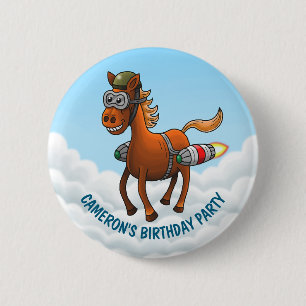 Chapa Redonda De 5 Cm Cumpleaños de Rocket Pony