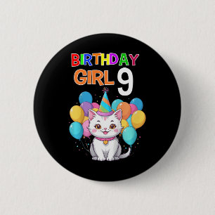 Chapa Redonda De 5 Cm Cumpleaños de un Gato Infantil 9 Chicas de la Fies