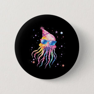 Chapa Redonda De 5 Cm Cumpleaños de verano de sirena medusa coincidente
