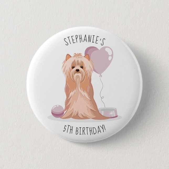 Chapa Redonda De 5 Cm Cumpleaños de Yorkshire Terrier lindo (Anverso)