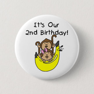 Chapa Redonda De 5 Cm Cumpleaños del muchacho y del chica del mono de