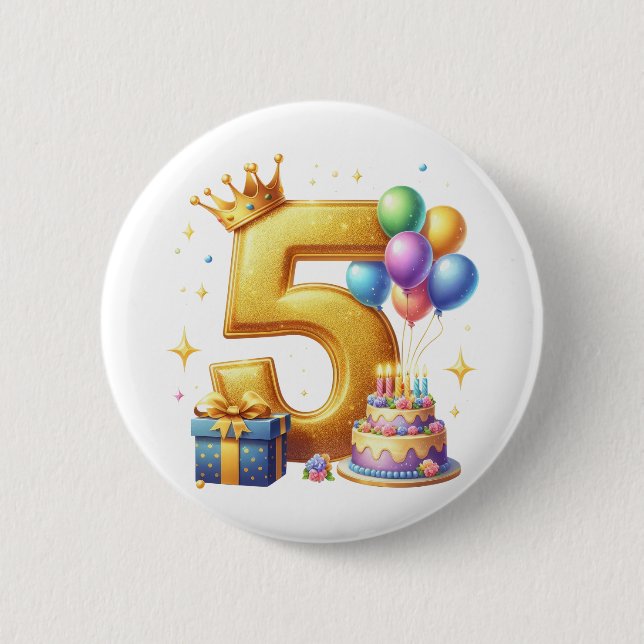 Chapa Redonda De 5 Cm Cumpleaños dorado 5 (Anverso)