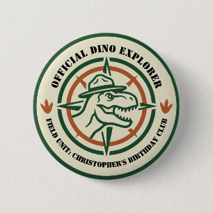 Chapa Redonda De 5 Cm Cumpleaños Explorador de Dinosaurios Dino