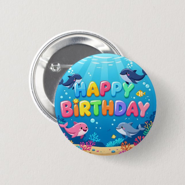Chapa Redonda De 5 Cm Cumpleaños feliz adorable delfín náutico (Anverso y reverso)
