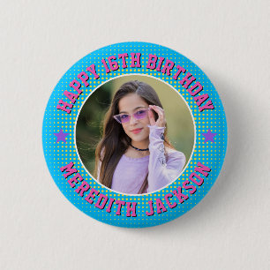 Chapa Redonda De 5 Cm Cumpleaños Feliz Foto Personalizada Retro